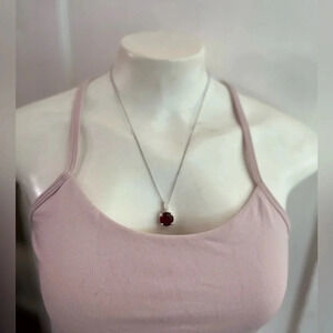RMN Ruby Zirconia Pendant With 18” Silver Toned Chain